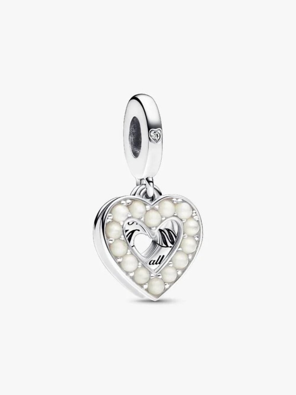 Pandora Pearlescent White Heart Double Dangle Charm